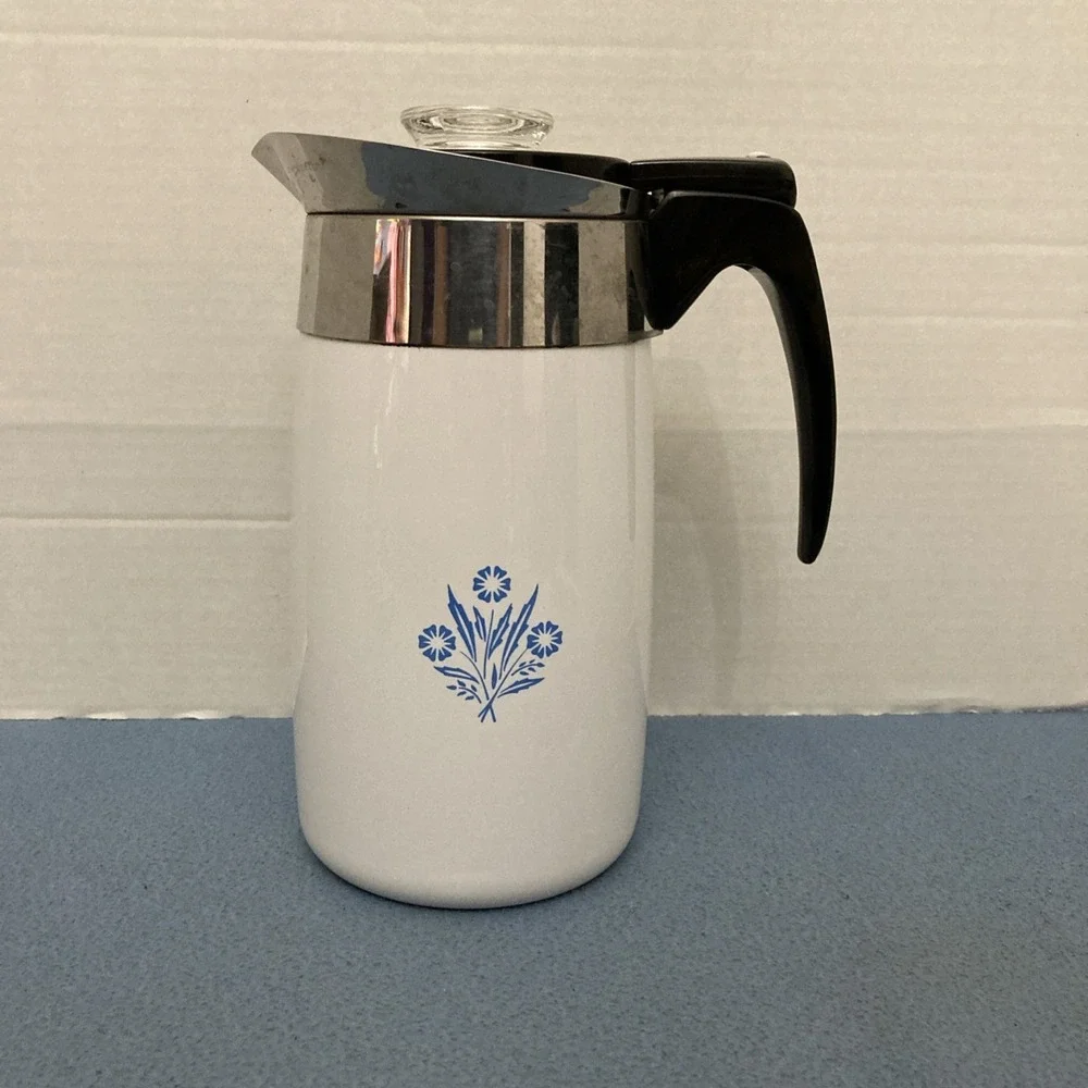 Corning Ware Blue Cornflower 10 Cup Stove Top Percolator Coffee Pot - No Cord